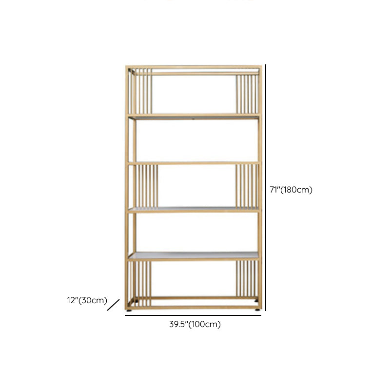 Metal and Wooden Bookshelf Open Glam Etagere Shelf Bookcase for Study Room