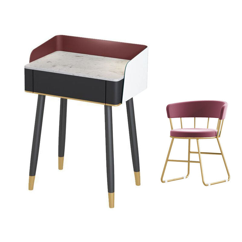 Contemporary Stone Top Makeup Vanity Desk with Wooden Drawer