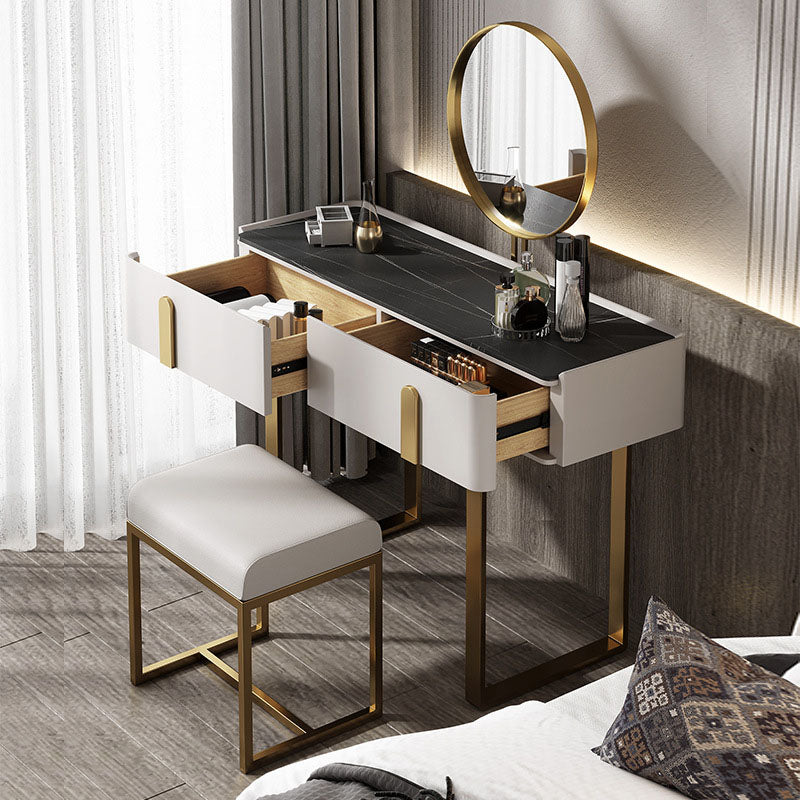 Contemporary Stone Top Vanity Desk 2-Drawer Dressing Table in White