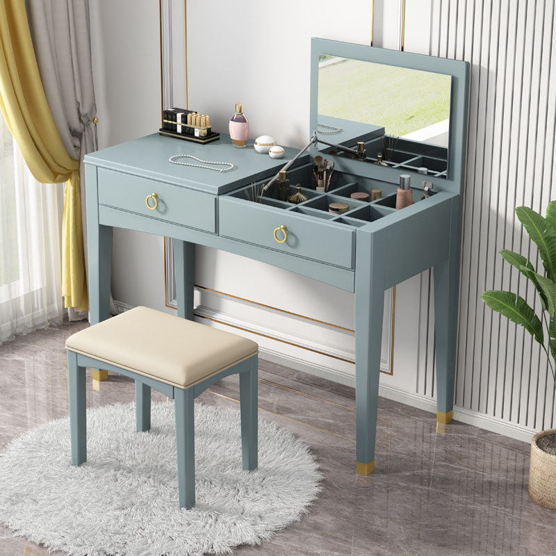 Contemporary Vanity Table with 1 Drawer and Mirror in Rubberwood