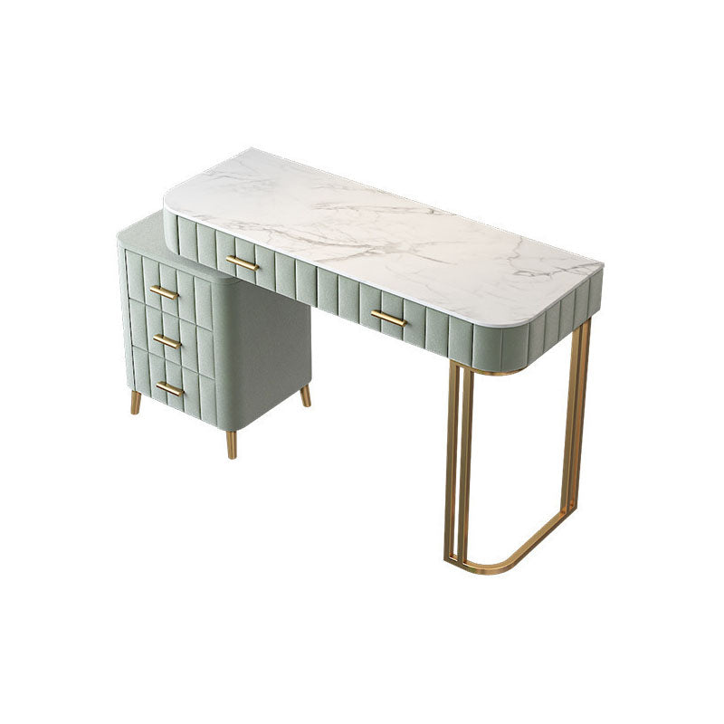 Glam Marble Top Vanity Dressing Table with 5 Drawers and Metal Base