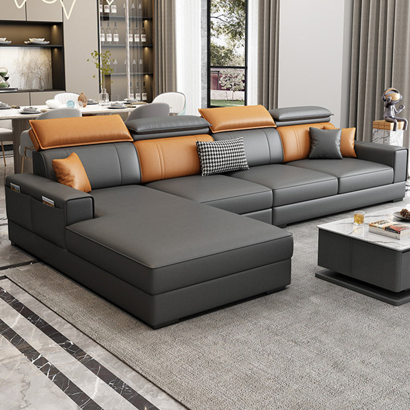 Stationary Faux Leather Living Room Seating Recessed Arm Cushions Nordic Sofa