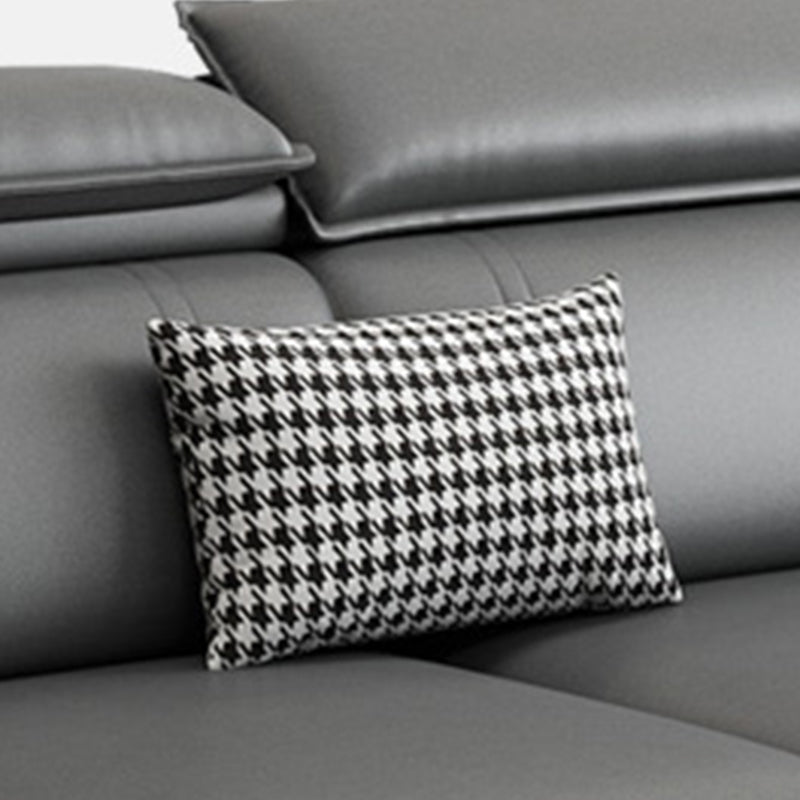 Stationary Faux Leather Living Room Seating Recessed Arm Cushions Nordic Sofa