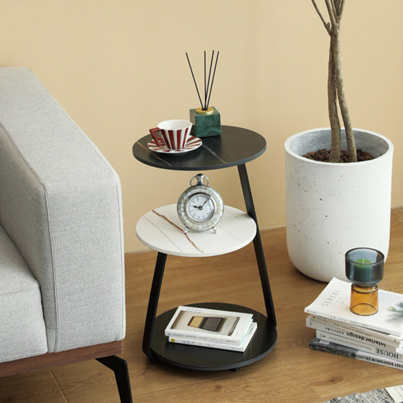 Modern Round Corner Table 3-Tier Side End Table with Storage