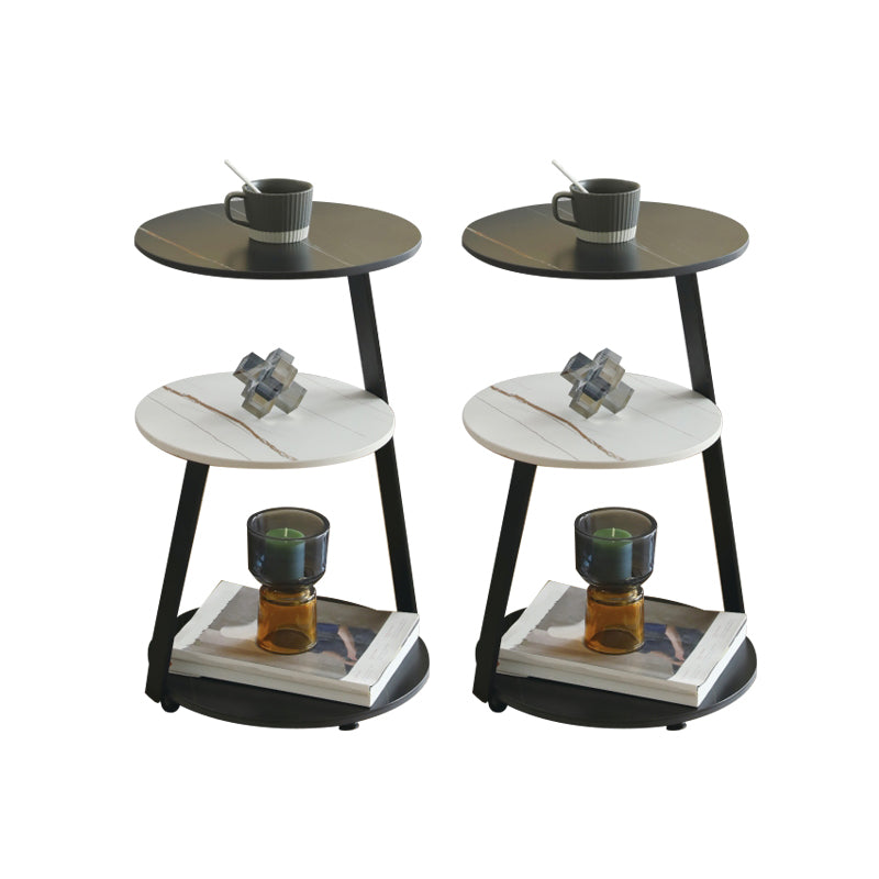 Modern Round Corner Table 3-Tier Side End Table with Storage