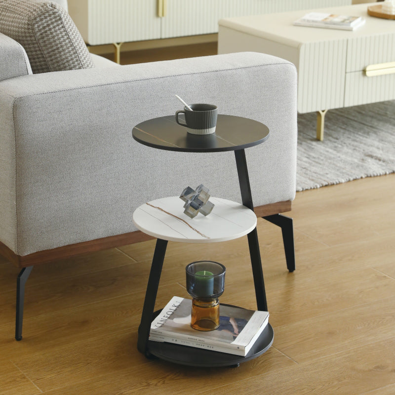 Modern Round Corner Table 3-Tier Side End Table with Storage