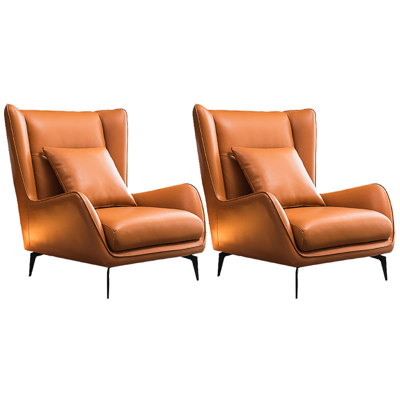 35.43" Wide Leather Wingback Chair in Orange with Black Basic Four Leg