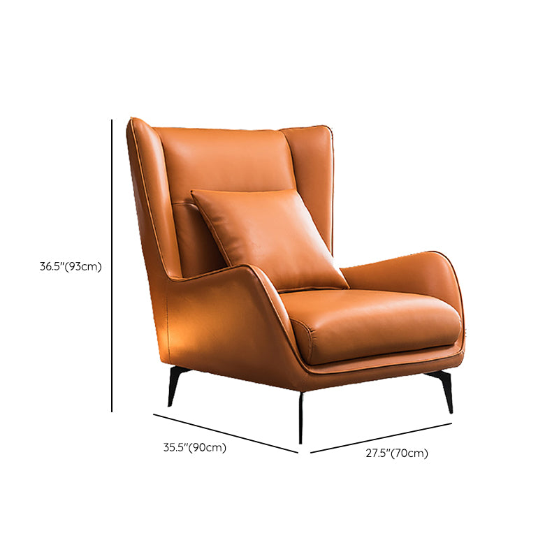 35.43" Wide Leather Wingback Chair in Orange with Black Basic Four Leg