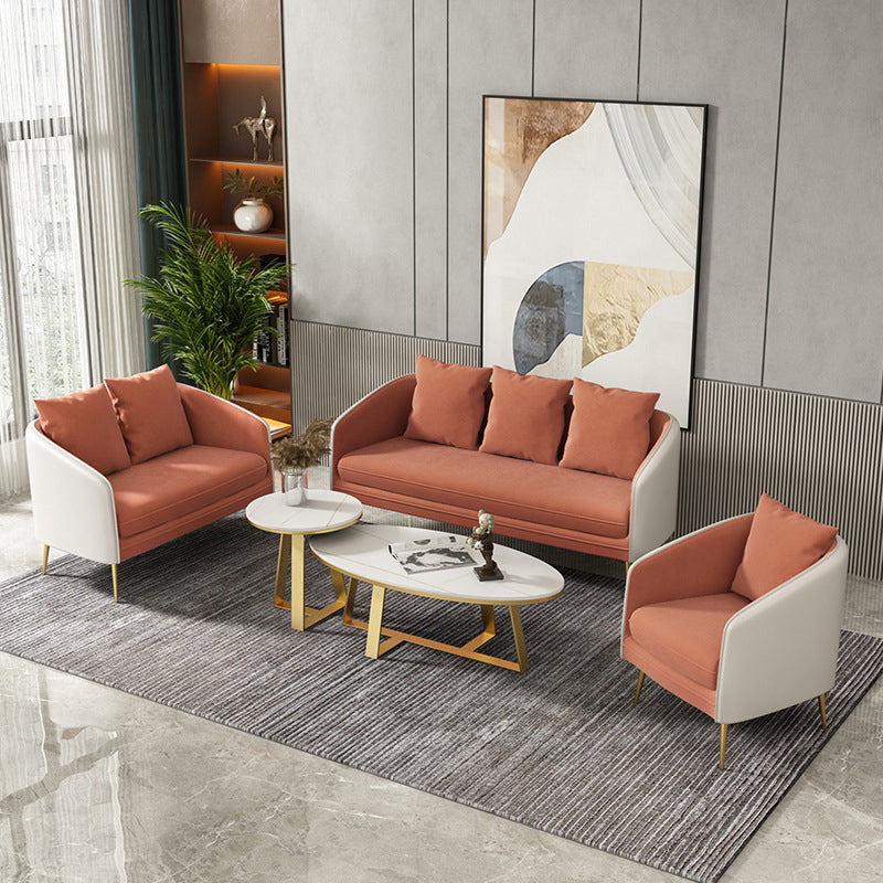 Contemporary Sloped Arm Standard Sofa Tight Back Leather/Velvet Sofa