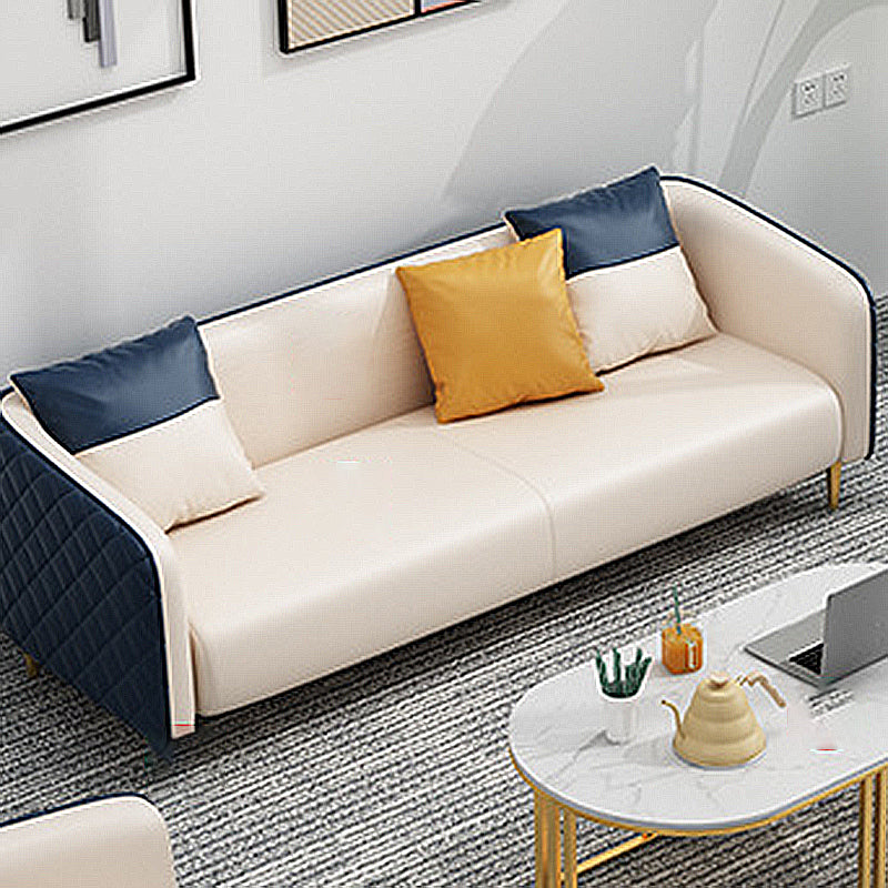 Leather Tuxedo Arm Sofa Contemporary Tight Back Sofa with Pillow