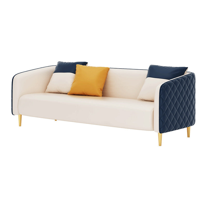 Leather Tuxedo Arm Sofa Contemporary Tight Back Sofa with Pillow