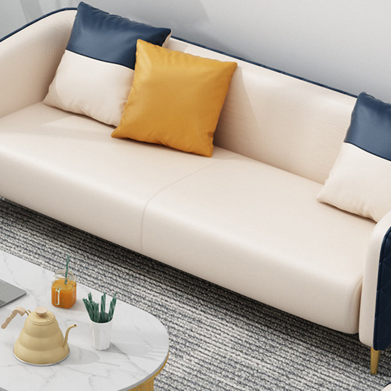 Leather Tuxedo Arm Sofa Contemporary Tight Back Sofa with Pillow