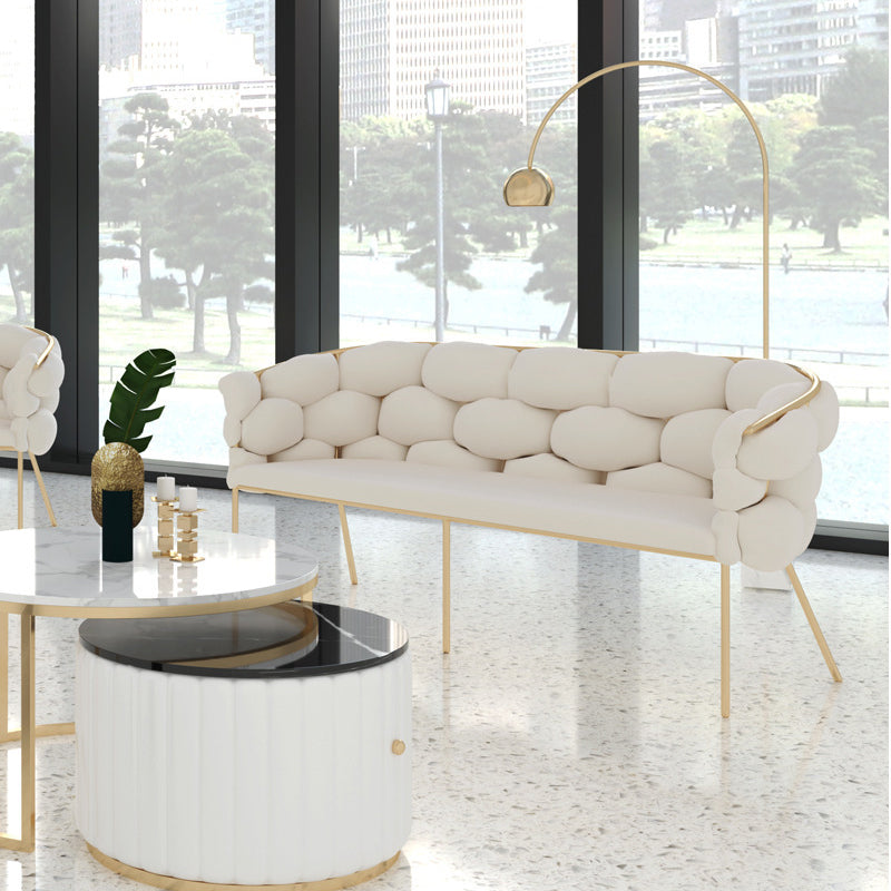 Contemporary Fabric Tuxedo Arm Settee Tight Back Standard Sofa