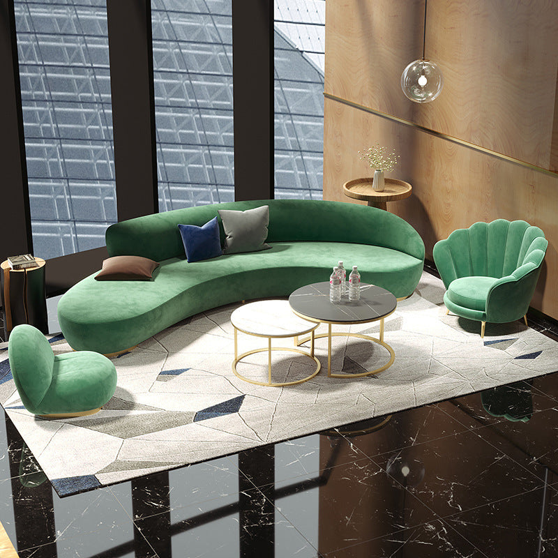 Contemporary Velvet Curved Sofa Tight Back Sloped Arm Settee