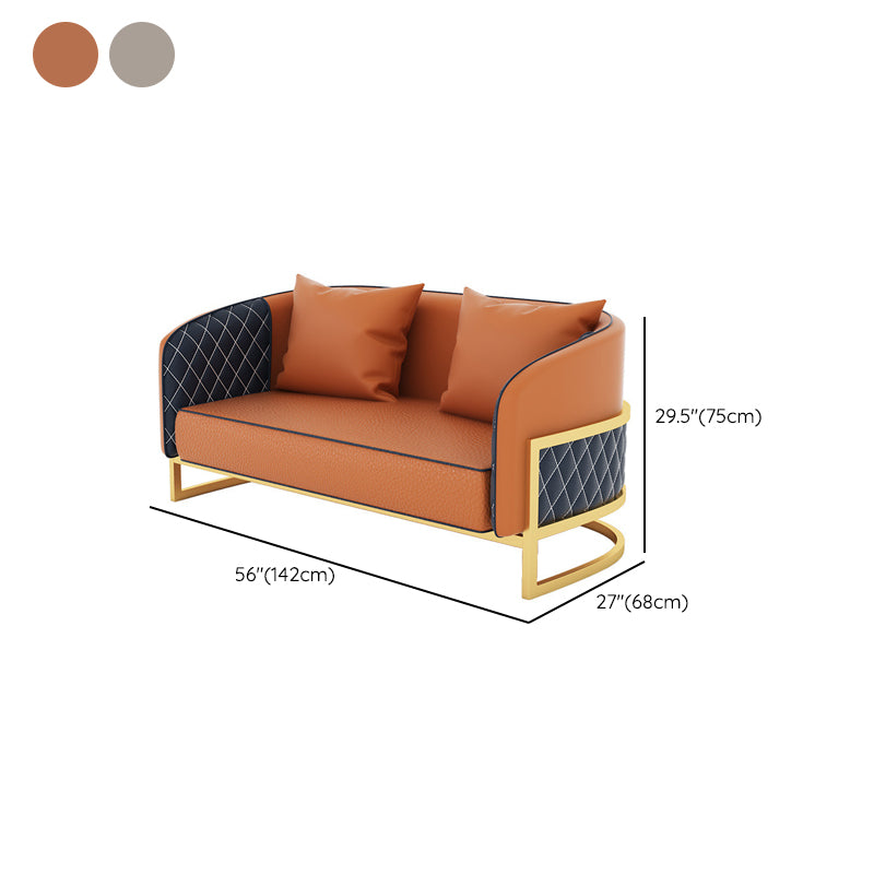 Contemporary Leather Sofa Sloped Arm Standard Sofa with Pillow