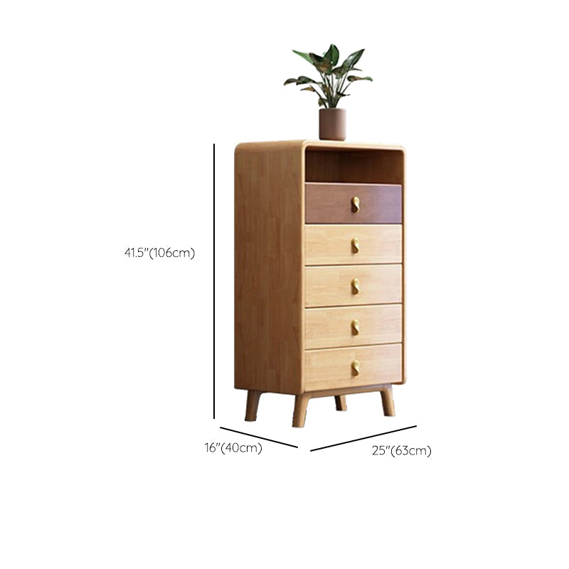 Contemporary Natural Rubberwood Chest with 1 Shelf and Drawers