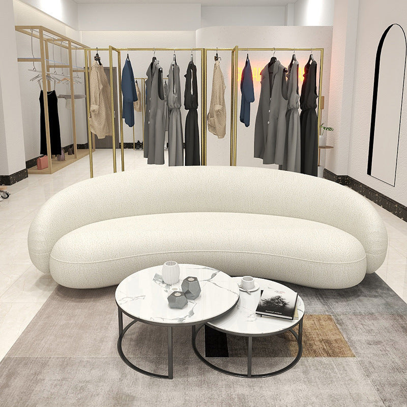 Contemporary Sloped Arm Curved Sofa White Tight Back Fabric Settee
