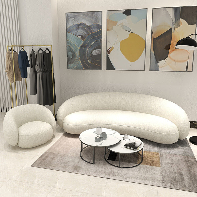 Contemporary Sloped Arm Curved Sofa White Tight Back Fabric Settee