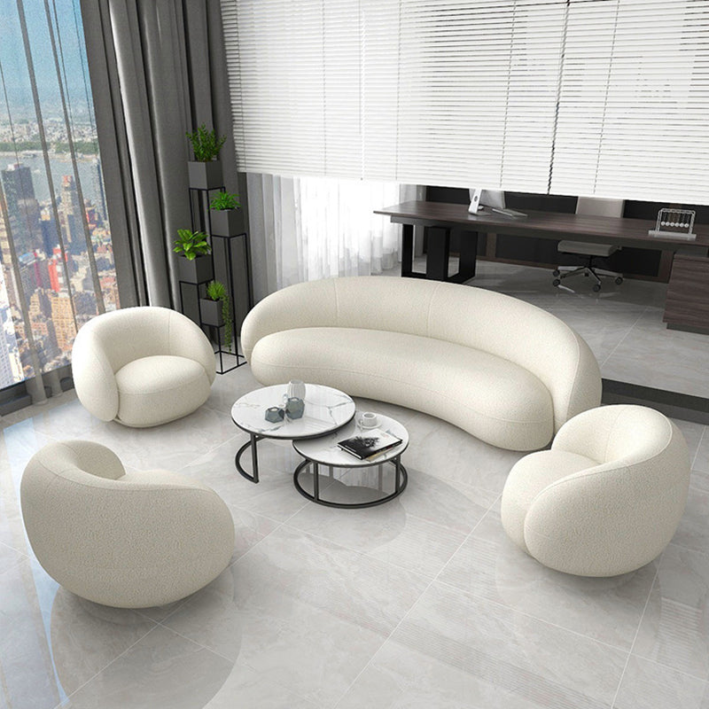 Contemporary Sloped Arm Curved Sofa White Tight Back Fabric Settee