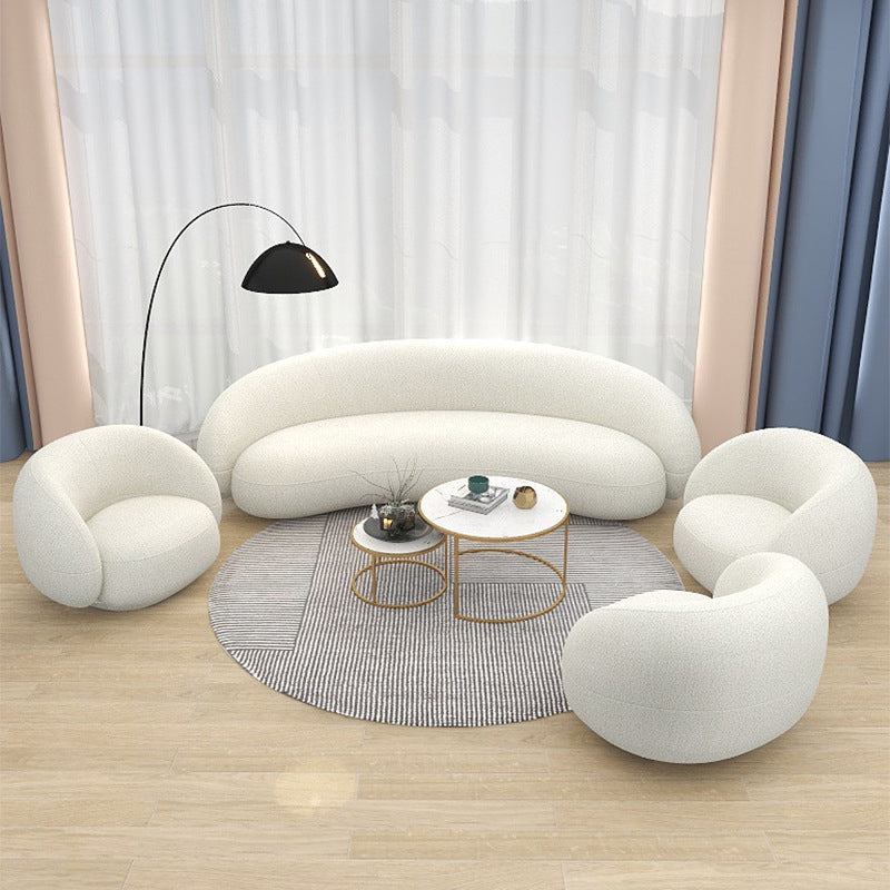 Contemporary Sloped Arm Curved Sofa White Tight Back Fabric Settee