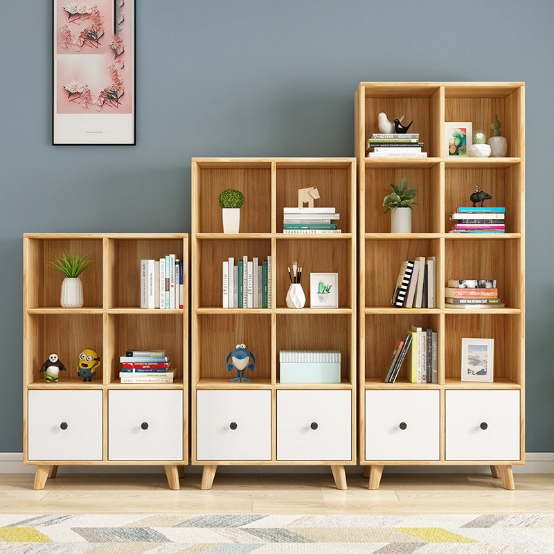 Contemporary Natural Accent Chest with 2 Drawers and Shelves in Pine Wood