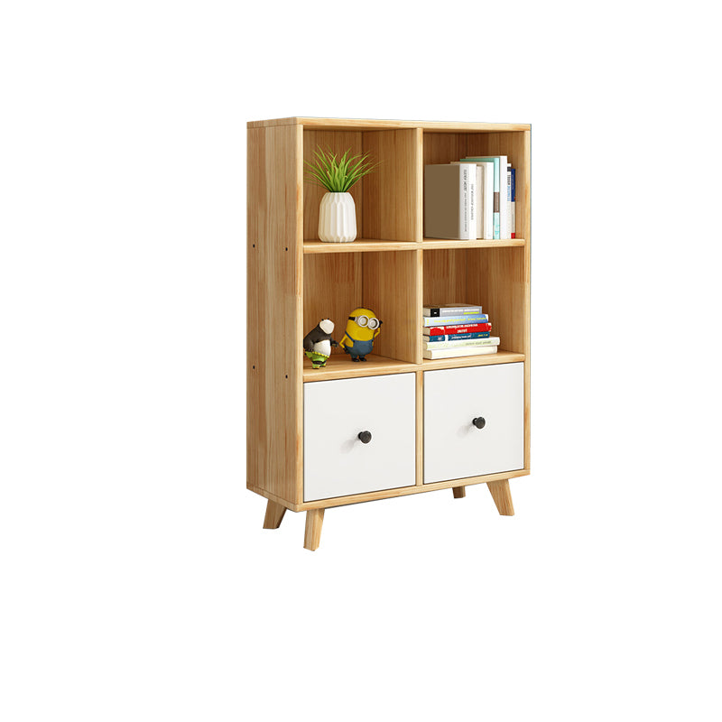 Contemporary Natural Accent Chest with 2 Drawers and Shelves in Pine Wood