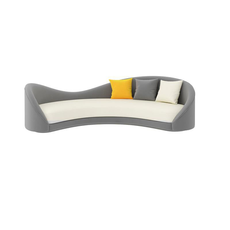 Contemporary Sloped Arm Curved Sofa Faux Leather Camel Back Sofa