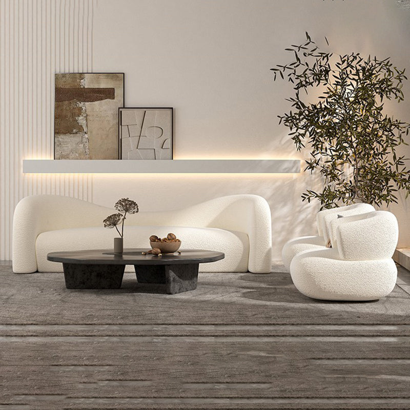 Contemporary Camel Back Fabric Settee Tuxedo Arm Standard Sofa