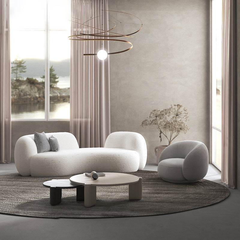 Contemporary Fabric Curved Sofa Tight Back Tuxedo Arm Seating