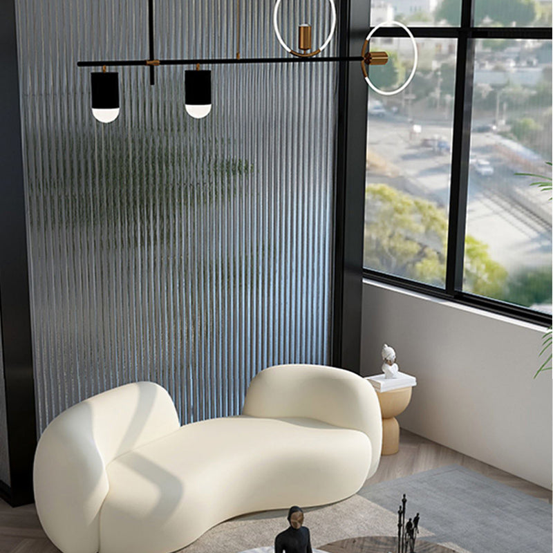 Contemporary Fabric Curved Sofa Tight Back Tuxedo Arm Seating