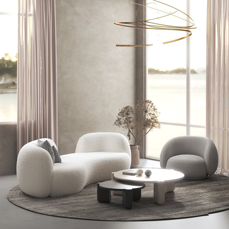 Contemporary Fabric Curved Sofa Tight Back Tuxedo Arm Seating