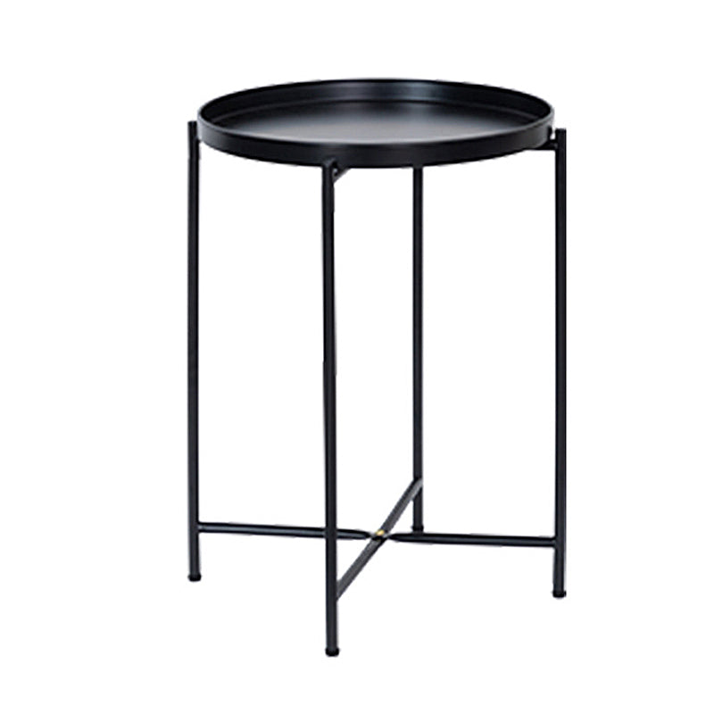 Modern Cross Legs Corner Table Round Tray Top Side End Table
