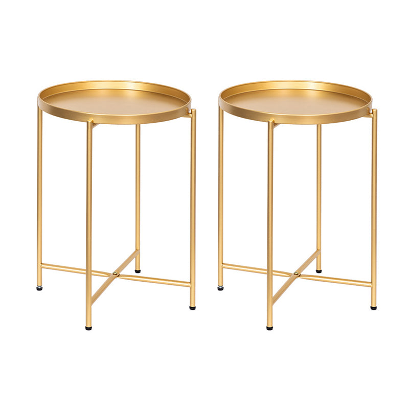 Modern Cross Legs Corner Table Round Tray Top Side End Table