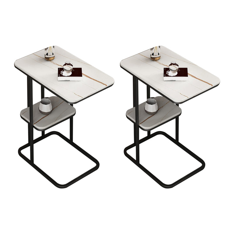 Modern C Corner Table Round Slate Side End Table for Living Room