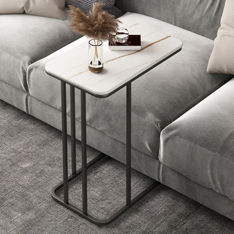 Modern C Corner Table Round Slate Side End Table for Living Room
