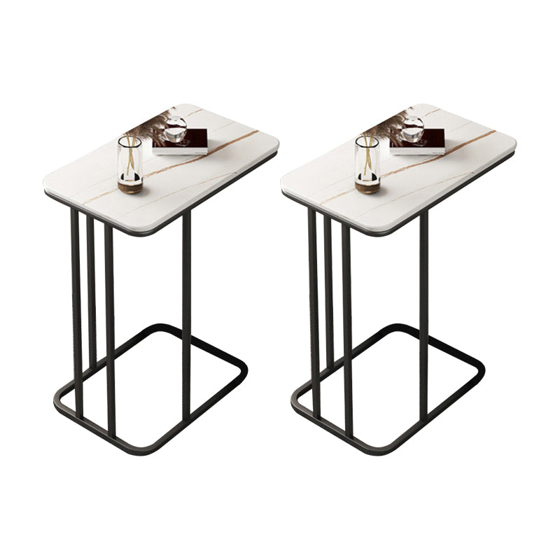 Modern C Corner Table Round Slate Side End Table for Living Room