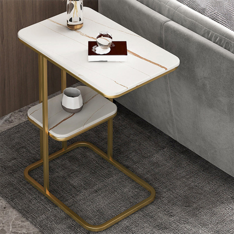 Modern C Corner Table Round Slate Side End Table for Living Room