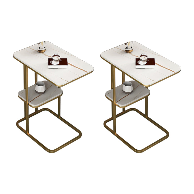 Modern C Corner Table Round Slate Side End Table for Living Room