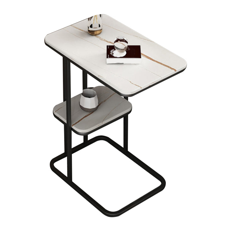 Modern C Corner Table Round Slate Side End Table for Living Room