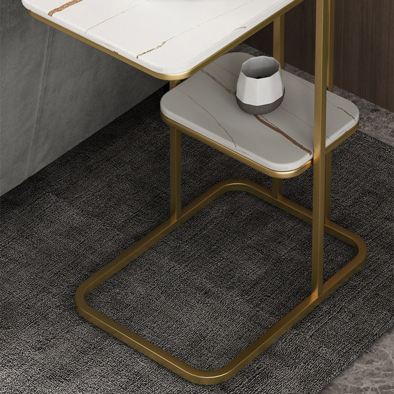 Modern C Corner Table Round Slate Side End Table for Living Room