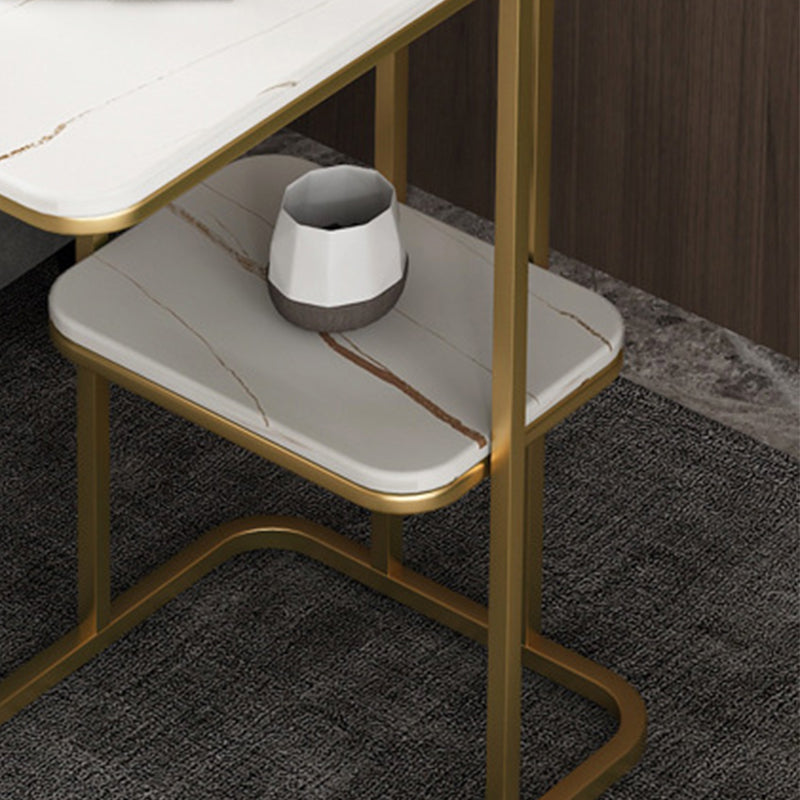 Modern C Corner Table Round Slate Side End Table for Living Room