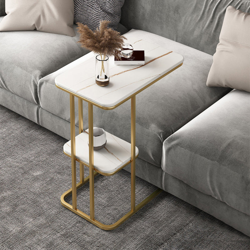 Modern C Corner Table Round Slate Side End Table for Living Room