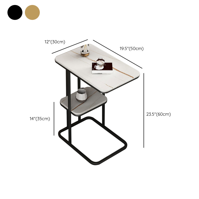 Modern C Corner Table Round Slate Side End Table for Living Room