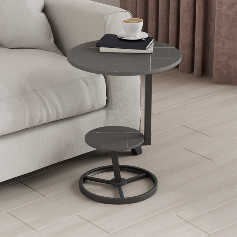 Modern Abstract Corner Table Round Slate Side End Table for Living Room
