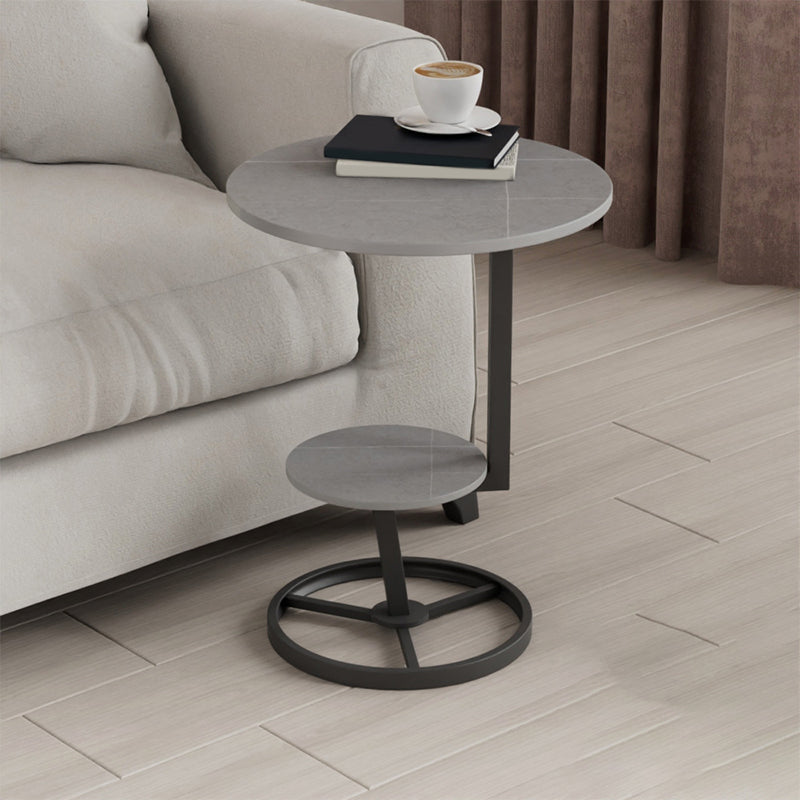 Modern Abstract Corner Table Round Slate Side End Table for Living Room