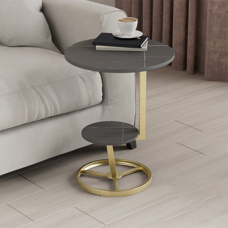 Modern Abstract Corner Table Round Slate Side End Table for Living Room