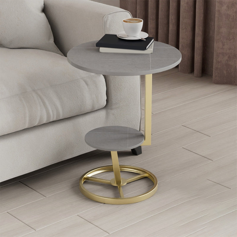 Modern Abstract Corner Table Round Slate Side End Table for Living Room