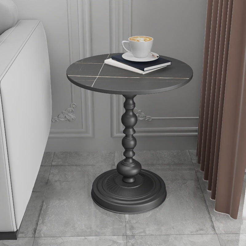 Modern Pedestal Corner Table Round Slate Side End Table for Living Room