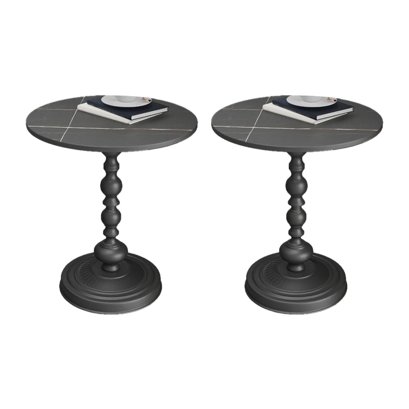 Modern Pedestal Corner Table Round Slate Side End Table for Living Room