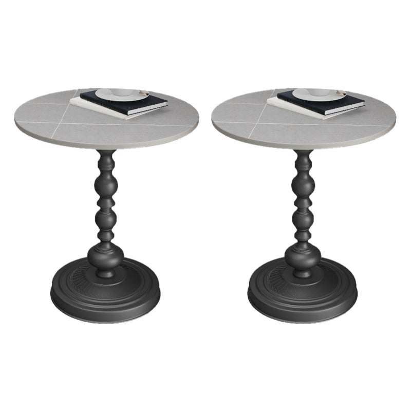 Modern Pedestal Corner Table Round Slate Side End Table for Living Room
